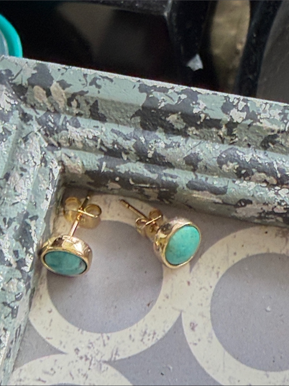 Pierced turquoise studs posts style lovely round color is exquisite gold plated - Picture 10 of 13